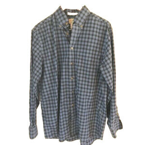LL Bean Shirt Mens M Long Sleeve Collared Blue Plaid Traditional Fit Career